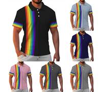 Polo Homme Manches Courtes Lgbt Imprimé Arc-en-Ciel Rayée Polos Homme Gay Pride Month Couleur Néon Chemise Colorée T Shirt Sport Décontracté Ete Tee Shirt de Travail T-Shirts Lgbtq Tshirt Haut Tunique