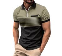 Polo Homme Manches Courtes- T Shirt Sport Rayures Blocs De Couleurs Été Décontracté Slim Haut Classique Fermeture Éclair Au Niveau du Cou Respirant Comfortable Chic pour De Travail Golf Top
