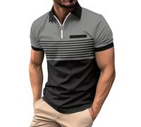 Polo Homme Manches Courtes- T Shirt Sport Rayures Blocs De Couleurs Été Décontracté Slim Haut Classique Fermeture Éclair Au Niveau du Cou Respirant Comfortable Chic pour De Travail Golf Top