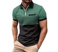 Polo Homme Manches Courtes- T Shirt Sport Rayures Blocs De Couleurs Été Décontracté Slim Haut Classique Fermeture Éclair Au Niveau du Cou Respirant Comfortable Chic pour De Travail Golf Top