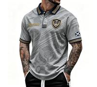 Polo Homme Manches Courtes, Thème Écosse, Maillot de Foot Imprimé Chardon, Croix de Saint André et Lettrage Doré Scotland, Polos pour Supporter de Match Football et Quotidien, Haut de Fan Ete Chic
