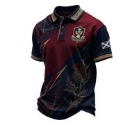 Polo Homme Manches Courtes, Thème Écosse, Maillot de Foot Imprimé Lion Écossais, Croix de Saint André, Chardon et Scotland, Polos pour Supporter de Match Football et Quotidienne Haut de Fan Ete Chic