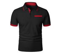 Polo Homme Manches Courtes- Top Ete Slim Classiques Couleurs Contrastées T-Shirt Simple Chic avec Bouton Casual Fausses Poches Haut Confortable Polyvalent De Travail Et Golf Blouse 2026 Base