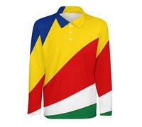 Polo Homme Manches Longues Haut Décontracté T-Shirt De Golf Polo De Rugby Coupe Classique Tailles S 5Xl Motif Drapeau Des Seychelles Séchage Rapide Léger T-Shirt De Golf Ou De Tennis Adulte Taille M