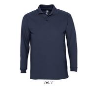 Polo Homme - Marine - Manches longues - 100% coton peigné - Maille piquée 210 - Col polo XXXL