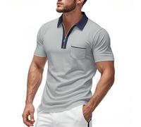 Polo Homme Mode Sport Décontractée T-Shirt Léger Confortable Respirant Manche Courte Urbain Classique Affaires Shirt K-Light Grey 3XL