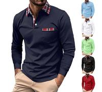 Polo Homme Noir en Coton - T-Shirt Homme Noir Col en V Manches Longues 3XL Chemise Noire Coupe Régulière Polohemd Grandes Tailles Sport Polo Homme Fitness Chemise en Lin Polo Décontracté, Marine, XL