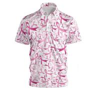 Polo Homme Octobre Rose Manche Courte Col Rond Imprimé Ruban Rose Cancer du Sein Tshirt-À Manches Courtes Hauts Grande Taille 2025 Cadeau Homme
