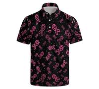 Polo Homme Octobre Rose Manche Courte Col Rond Imprimé Ruban Rose Cancer du Sein Tshirt-À Manches Courtes Hauts Grande Taille 2025 Cadeau Homme