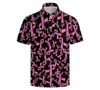 Polo Homme Octobre Rose Manche Courte Col Rond Imprimé Ruban Rose Cancer du Sein Tshirt-À Manches Courtes Hauts Grande Taille 2025 Cadeau Homme