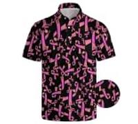 Polo Homme Octobre Rose Manche Courte Col Rond Imprimé Ruban Rose Cancer du Sein Tshirt-À Manches Courtes Hauts Grande Taille 2025