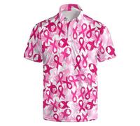 Polo Homme Octobre Rose Manche Courte Col Rond Imprimé Ruban Rose Cancer du Sein Tshirt-À Manches Courtes Hauts Grande Taille 2025