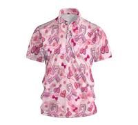 Polo Homme Octobre Rose Manche Courte Col Rond Imprimé Ruban Rose Cancer du Sein Tshirt-À Manches Courtes Hauts Grande Taille 2025 Cadeau Homme