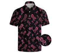 Polo Homme Octobre Rose Manche Courte Col Rond Imprimé Ruban Rose Cancer du Sein Tshirt-À Manches Courtes Hauts Grande Taille 2025