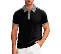 Polo Homme,Polo Blanc,Chemise à Manches pour, Style Sport décontracté d'été, Coupe Ample, en sergé de Coton perlé, col à en Coton Polyester (Black, L)