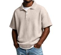 Polo Homme,Polo Blanc, pour à Manches, col à, Boutons, texturées, Coupe Ample, Style cubain, idéales pour l'été et la Plage, avec Poche et Grandes Tailles. X Grands pour (Khaki, S)