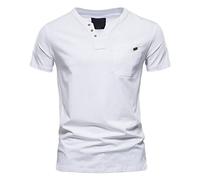 Polo Homme - Polo d'été à Manches Courtes Respirant Classique Haut de Sports Col Tunisien Basique Chemises Coupe Droite Coton Sports Oversized Hauts pour la Plage, la Gym
