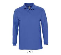 Polo Homme - Royal - Manches longues - 100% coton peigné - Maille piquée 210 - Bleu L