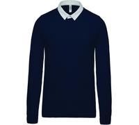 Polo Homme Rugby - Manches Longues - K213 - Bleu Marine - Col Contrasté