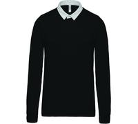 Polo Homme Rugby - Manches Longues - K213 - Noir - Col Contrasté