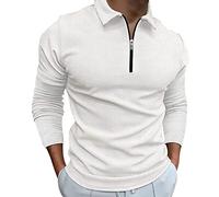 Polo Homme Soild Fermeture Éclair Hauts DéContractéS Confort Longue Manche Automne Chemise De Marque en Solde Pas Cher Golf