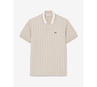 Polo Lacoste col bord-côtes manches courtes beige blanc - M