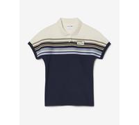 Polo Lacoste French Made Slim Rayé manches courtes bleu marine blanc crème femme - 46