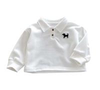 Polo Manche Longue Bebe Garcon Rayures Chien Petit Logo 0-24 Mois Vetement Bebe garçon Automne Printemps Tee Shirt Respirant vêtements bébé garçon de Sport Haut Chemise (White, 18-24 Mois)