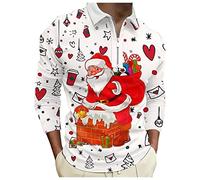 Polo Manche Longue Homme DrôLe NoëL Imprimé, Sweat à Demi-Zip, Pullover Col Revers Christmas Grande Taille, Tee Shirt Sport Travail FêTe Pas Cher, Xmas Tops Automne Et Hiver