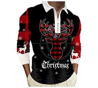 Polo Manche Longue Homme DrôLe NoëL Imprimé, Sweat Noel Homme à Demi-Zip,Pullover Homme Col Revers Christmas Grande Taille Tee Shirt Sport Travail FêTe Pas Cher Xmas Tops Automne Et Hiver NoëL Hauts