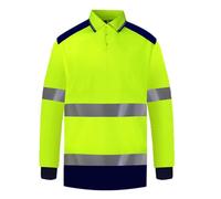 Polo Manche Longue Homme RéFléChissant T-Shirt De Travail De SéCurité Haute Visibilité Chemises Respirant à SéChage Rapide Top avec BoutonnéS Patchwork Basique Classique Quotidien Chemise