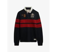 Polo manches longues double emblème à rayures Superdry Rugby Bleu M
