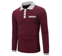 Polo noir à manches longues pour homme 2024 - Sweat tendance automne et hiver - Patch édition régulière - Pull à manches longues - Couleur unie - Polo à manches longues pour homme, bordeaux, L