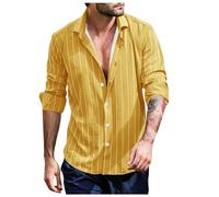 Polo Noir Hommes Printemps Eté Rayé Casual LâChe Chemises Manches Longues Chemisier Chemises pour Moi (Yellow, XXL)