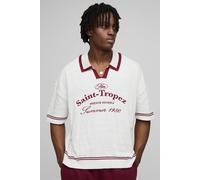 Polo oversize à col V et imprimé Saint Tropez homme - ecru - L, ecru