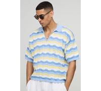 Polo oversize rayé en crochet homme - bleu - L, bleu