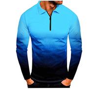 Polo Pas Cher Homme Hauts Longue Polo avec Gradient Longue Impression Polo De Golf pour Homme Hauts DéContractéS Classiques Polo Manche Longue Rugby Polo Maille Homme