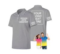 Polo personnalisé pour homme et femme - Créez votre propre logo de maillot de golf personnalisé - Texte du nom - Impression sur le devant et l'arrière, gris, S/5XL
