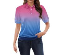 Polo pour femme - Grande taille - Manches courtes - Boutons - Col en V - Sport - Décontracté - Golf - Tennis - Travail - Coupe féminine - Séchage rapide - Léger - Protection solaire - Coton piqué uni