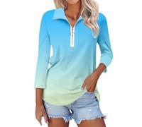 Polo pour femmes UK, Polo haut de gamme pour femmes 2024 Automne Manches longues avec revers Décontracté à quart de fermeture éclair en coton Classique pour le plein air Sport Golf Tennis T-shirts