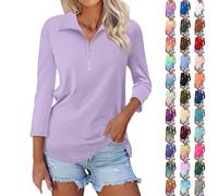 Polo pour femmes UK, Polo haut de gamme pour femmes 2024 Automne Manches longues avec revers Décontracté à quart de fermeture éclair en coton Classique pour le plein air Sport Golf Tennis T-shirts, M