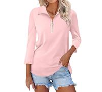 Polo pour femmes UK, Polo haut de gamme pour femmes 2024 Automne Manches longues avec revers Décontracté à quart de fermeture éclair en coton Classique pour le plein air Sport Golf Tennis T-shirts, 3