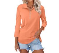 Polo pour femmes UK, Polo haut de gamme pour femmes 2024 Automne Manches longues avec revers Décontracté à quart de fermeture éclair en coton Classique pour le plein air Sport Golf Tennis T-shirts, XL