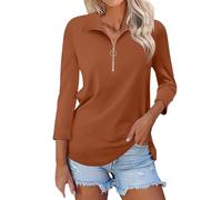 Polo pour femmes UK, Polo haut de gamme pour femmes 2024 Automne Manches longues avec revers Décontracté à quart de fermeture éclair en coton Classique pour le plein air Sport Golf Tennis T-shirts, M