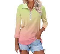 Polo pour femmes UK, Polo haut de gamme pour femmes 2024 Automne Manches longues avec revers Décontracté à quart de fermeture éclair en coton Classique pour le plein air Sport Golf Tennis T-shirts