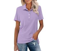 Polo pour femmes UK, Polo premium pour femmes manches courtes d'été avec revers décontracté à quart de bouton classique en coton sport golf tennis, violet, S