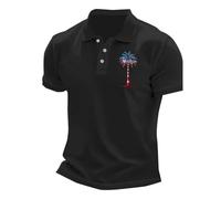 Polo pour homme 4 juillet - Imprimé palmier hawaïen - Hauts de golf décontractés à manches courtes - Pour l'été et la croix des États-Unis, Polo De Hombre Noir, L