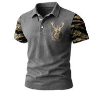 Polo pour homme avec manches camouflage et broderie dragon - Polo moderne à manches courtes de style militaire - T-shirt décontracté pour un look original, Style_t04 Gris, XL