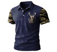 Polo pour homme avec manches camouflage et broderie dragon - Polo moderne à manches courtes de style militaire - T-shirt décontracté pour un look original, Style_t06 bleu marine, XL