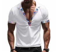 Polo pour homme avec poche et col en V, chemise classique à manches courtes pour vacances, t-shirts d'été décontractés, blanc, XL